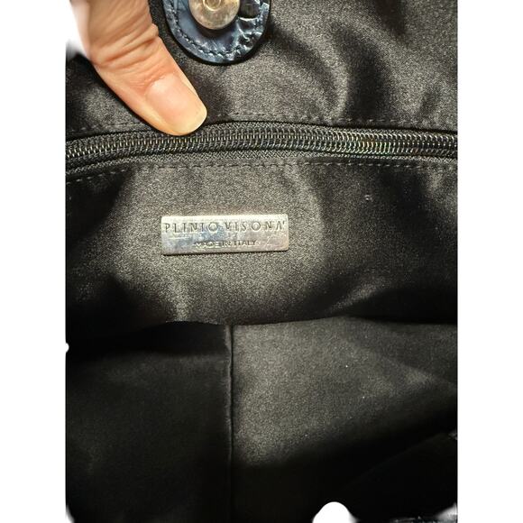 Plinio Visona Italy Blue Leather Satchel Croc Embossed Handbag - Picture 9 of 10